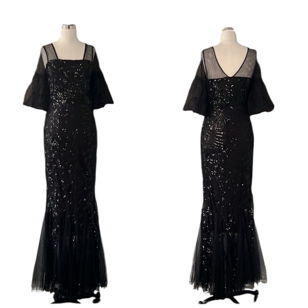 Elegant Black Sequin Wedding Dress - Picture 3 of 14